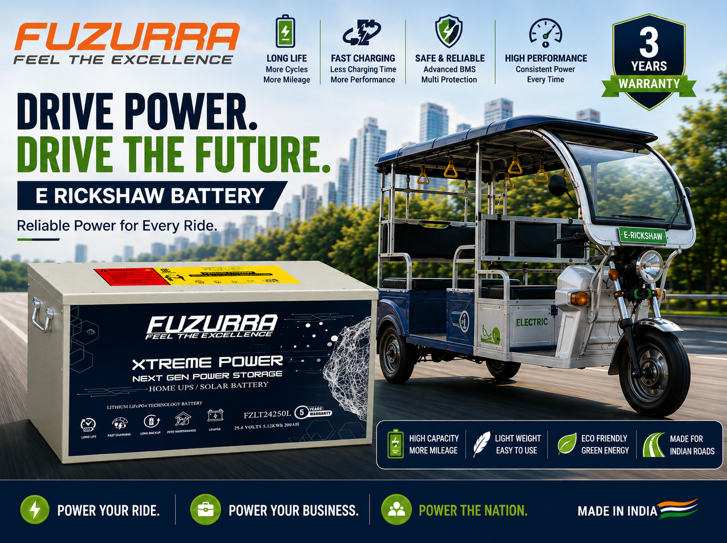 FUZURRA E-Rickshaw Battery Xtreme Power LiFePO4